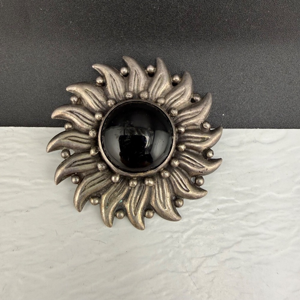 Vintage Mexican Sterling Silver Brooch Sunflower 31 grams